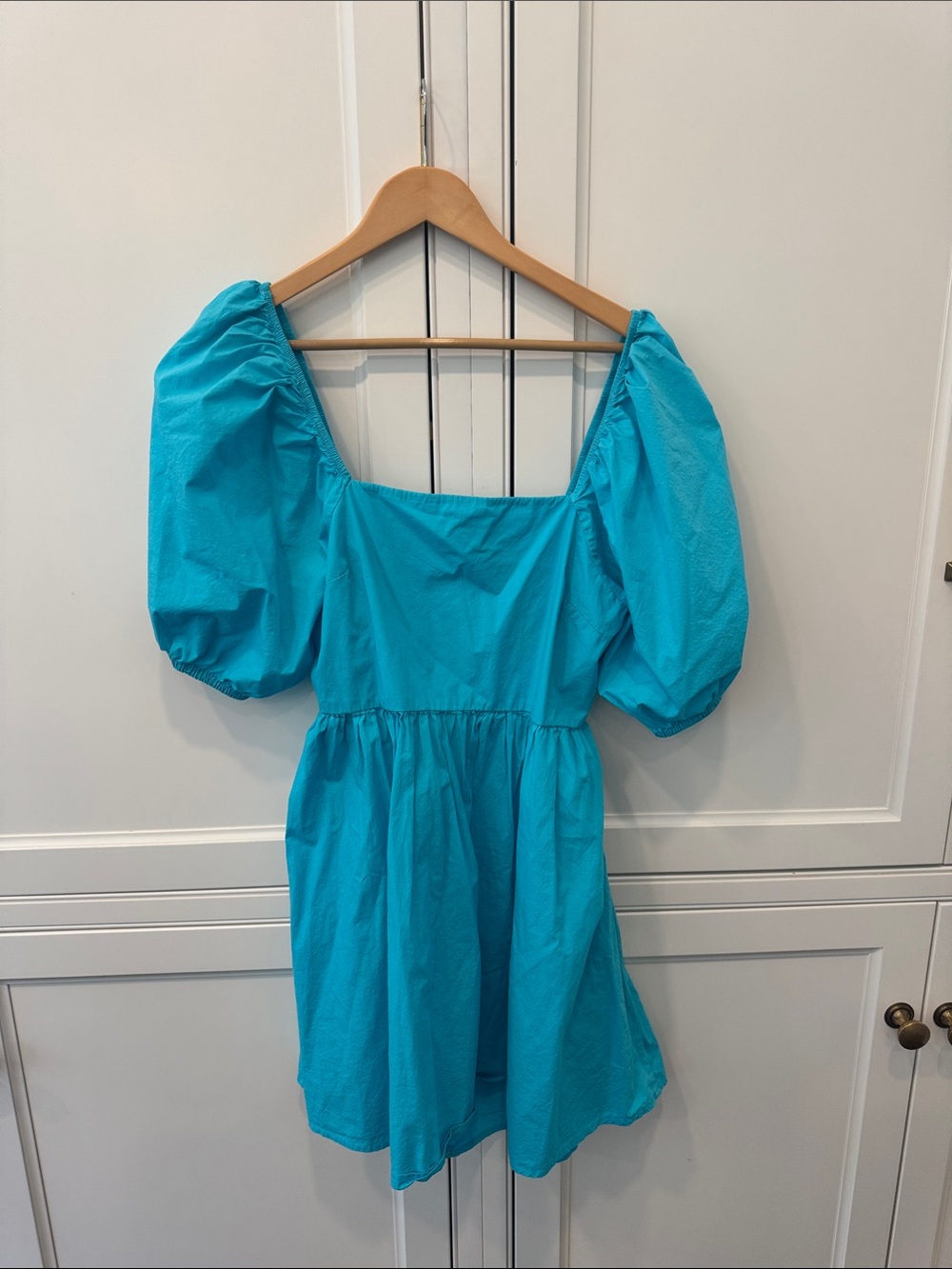 a new day Bright Turquoise Square-Neck Puff Sleeve Mini Dress